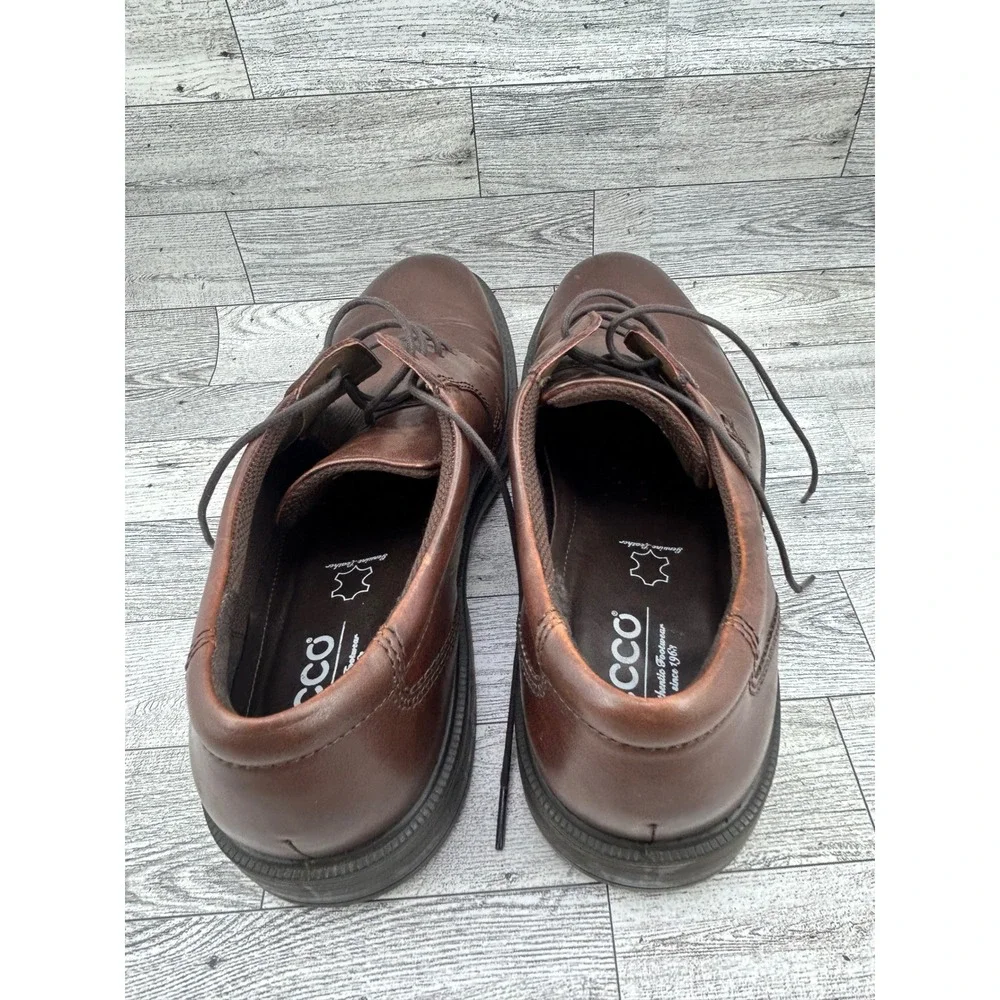 ECCO Men Brown Leather Derby Oxford Shoes Shock Point Comfort Size 45 US 11-11.5